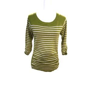 89th & Madison Green Gray Striped 3/4 Sleeve Sweater Large